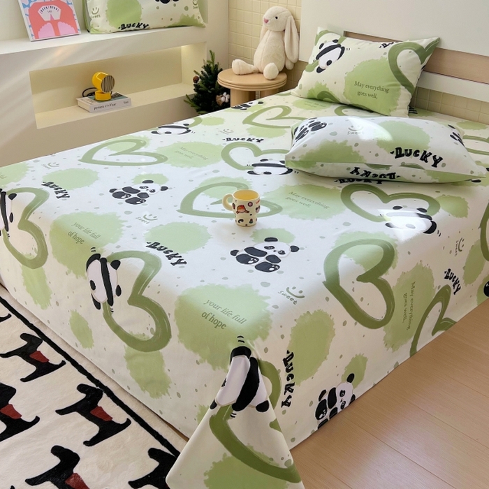 91家纺网 家纺一手货源 找家纺 慕尚家纺 2025新款全棉纯棉老粗布卡通床单款凉席席子 熊猫