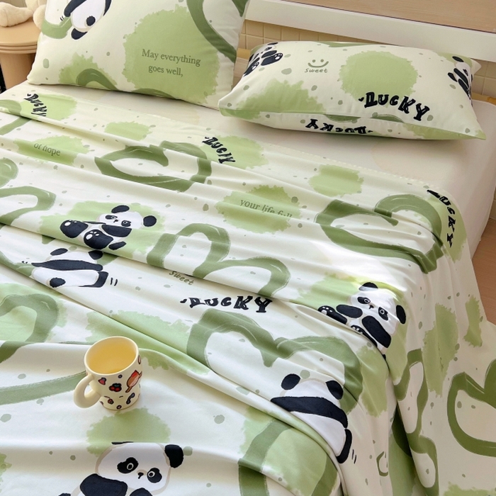 91家纺网 家纺一手货源 找家纺 慕尚家纺 2025新款全棉纯棉老粗布卡通床单款凉席席子 熊猫