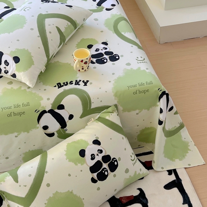 91家纺网 家纺一手货源 找家纺 慕尚家纺 2025新款全棉纯棉老粗布卡通床单款凉席席子 熊猫