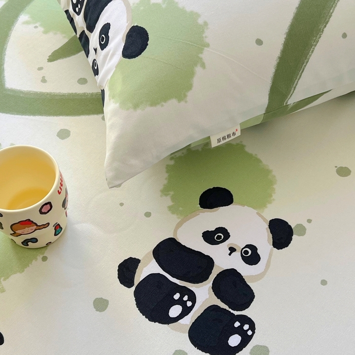 91家纺网 家纺一手货源 找家纺 慕尚家纺 2025新款全棉纯棉老粗布卡通床单款凉席席子 熊猫