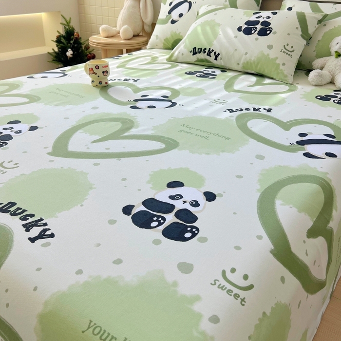 91家纺网 家纺一手货源 找家纺 慕尚家纺 2025新款全棉纯棉老粗布卡通床单款凉席席子 熊猫