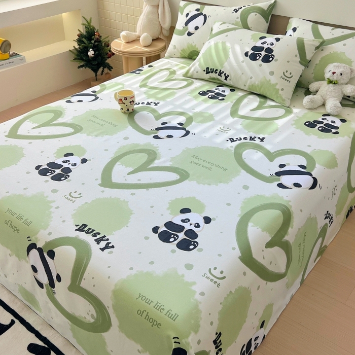 91家纺网 家纺一手货源 找家纺 慕尚家纺 2025新款全棉纯棉老粗布卡通床单款凉席席子 熊猫