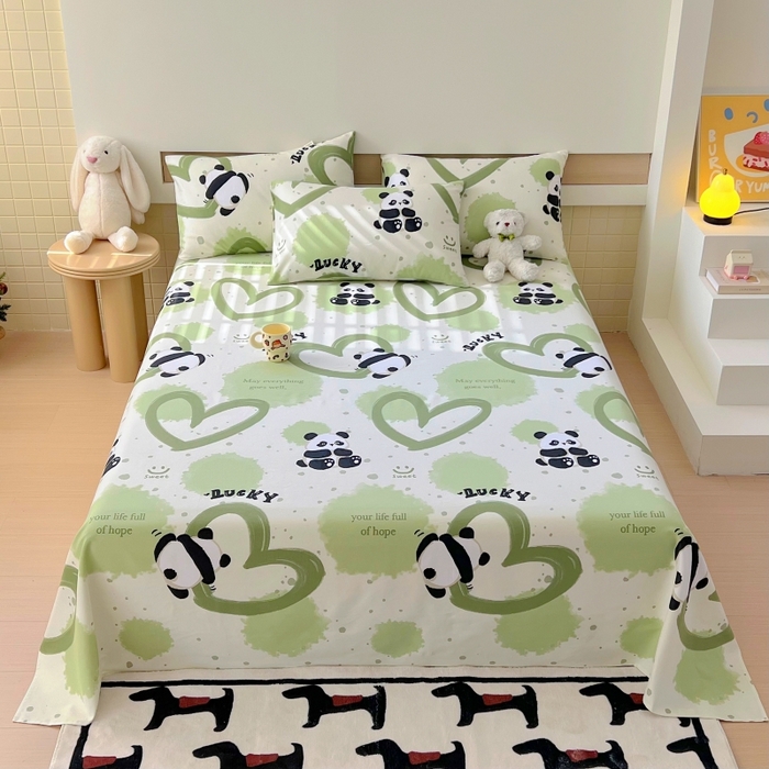 91家纺网 家纺一手货源 找家纺 慕尚家纺 2025新款全棉纯棉老粗布卡通床单款凉席席子 熊猫