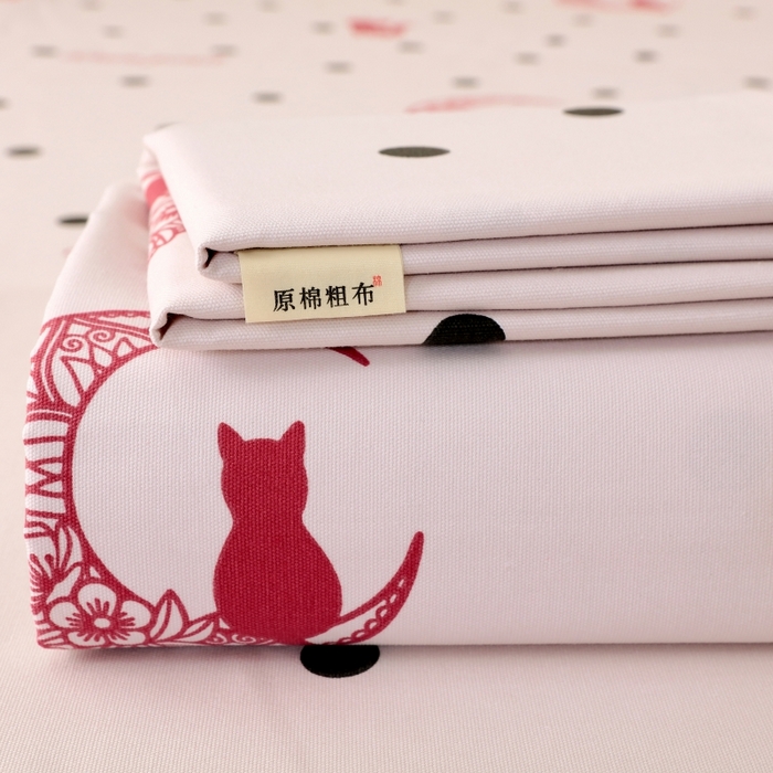 慕尚家纺 2025新款全棉纯棉老粗布卡通床单款凉席席子 月亮猫