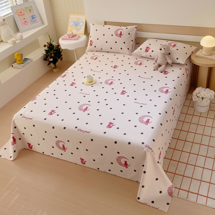 91家纺网 家纺一手货源 找家纺 慕尚家纺 2025新款全棉纯棉老粗布卡通床单款凉席席子 月亮猫