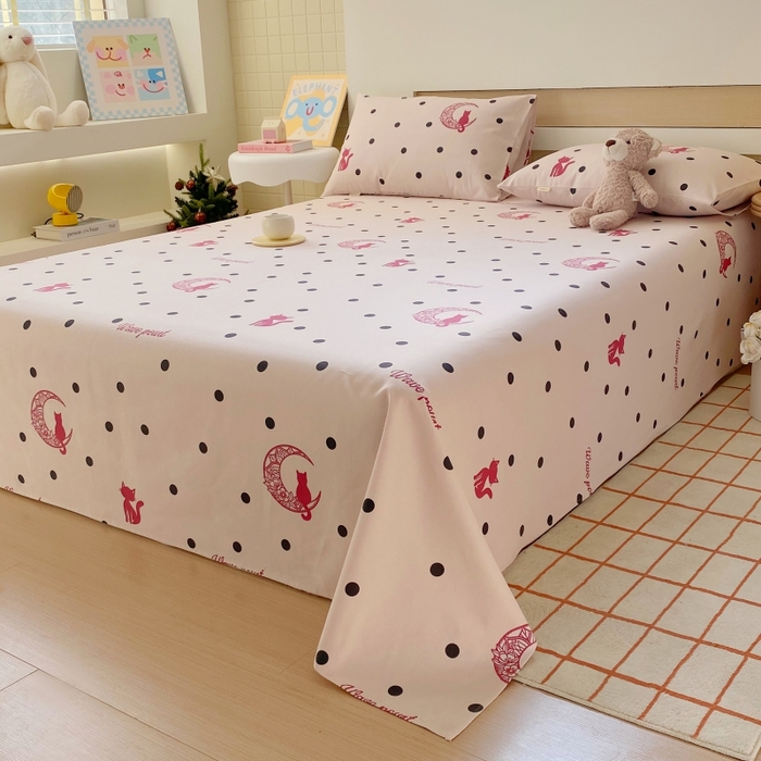 91家纺网 家纺一手货源 找家纺 慕尚家纺 2025新款全棉纯棉老粗布卡通床单款凉席席子 月亮猫