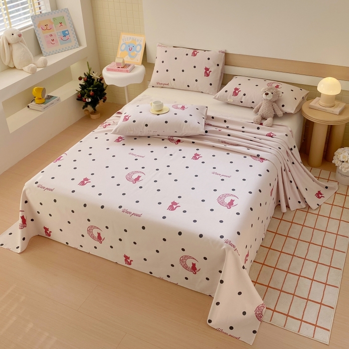 91家纺网 家纺一手货源 找家纺 慕尚家纺 2025新款全棉纯棉老粗布卡通床单款凉席席子 月亮猫