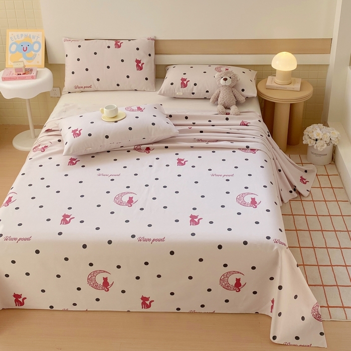 91家纺网 家纺一手货源 找家纺 慕尚家纺 2025新款全棉纯棉老粗布卡通床单款凉席席子 月亮猫