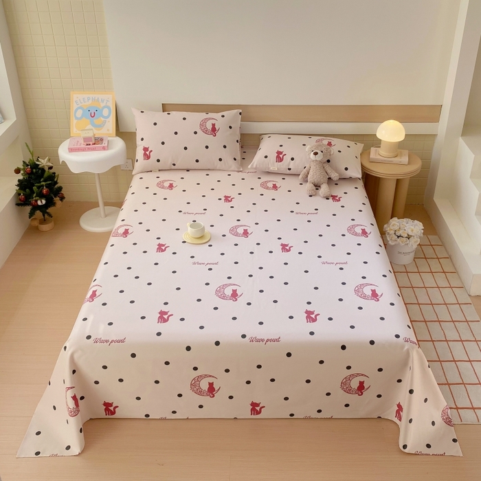 91家纺网 家纺一手货源 找家纺 慕尚家纺 2025新款全棉纯棉老粗布卡通床单款凉席席子 月亮猫