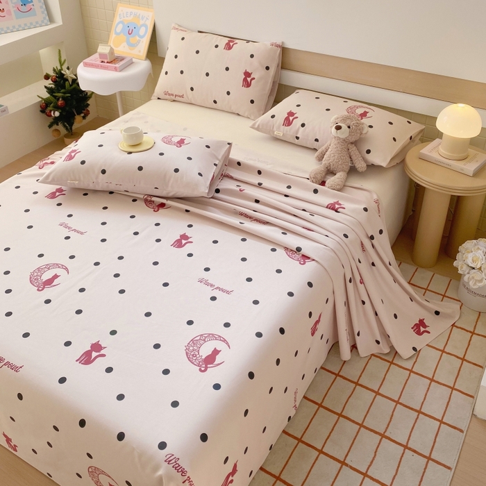 91家纺网 家纺一手货源 找家纺 慕尚家纺 2025新款全棉纯棉老粗布卡通床单款凉席席子 月亮猫