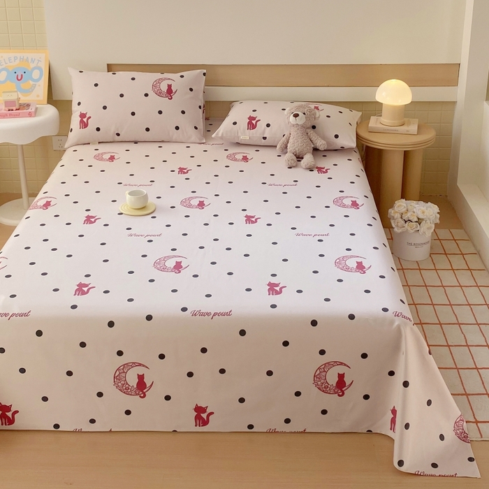 91家纺网 家纺一手货源 找家纺 慕尚家纺 2025新款全棉纯棉老粗布卡通床单款凉席席子 月亮猫