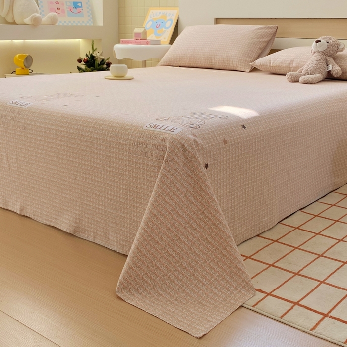 91家纺网 家纺一手货源 找家纺 慕尚家纺 2025新款全棉纯棉老粗布卡通床单款凉席席子 宝贝熊