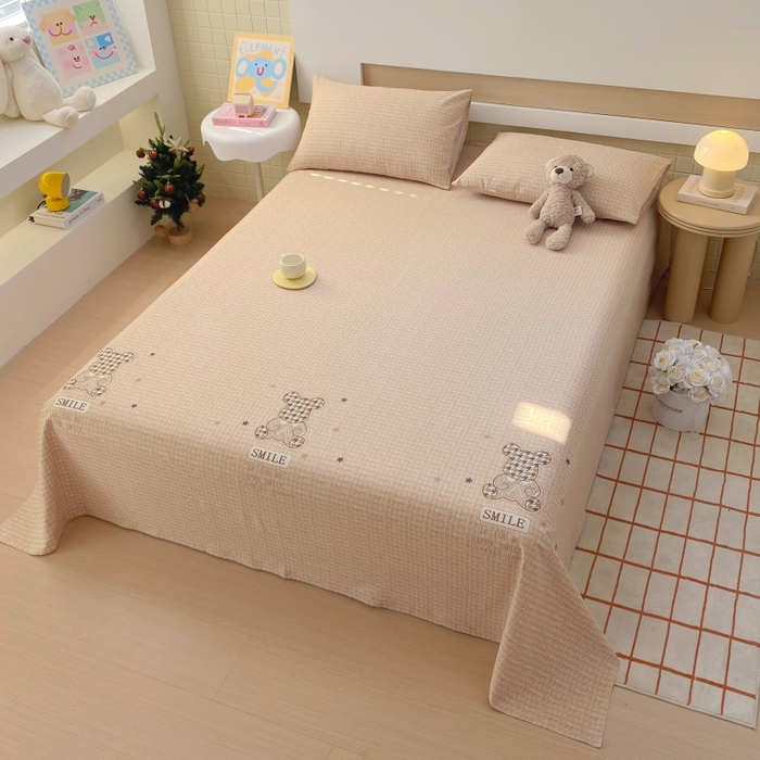 91家纺网 家纺一手货源 找家纺 慕尚家纺 2025新款全棉纯棉老粗布卡通床单款凉席席子 宝贝熊