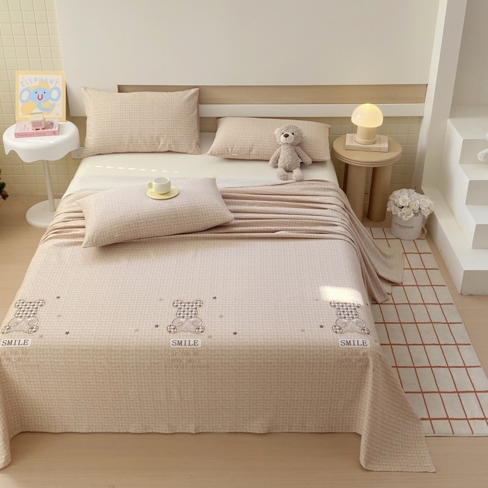 91家纺网 家纺一手货源 找家纺 慕尚家纺 2025新款全棉纯棉老粗布卡通床单款凉席席子 宝贝熊