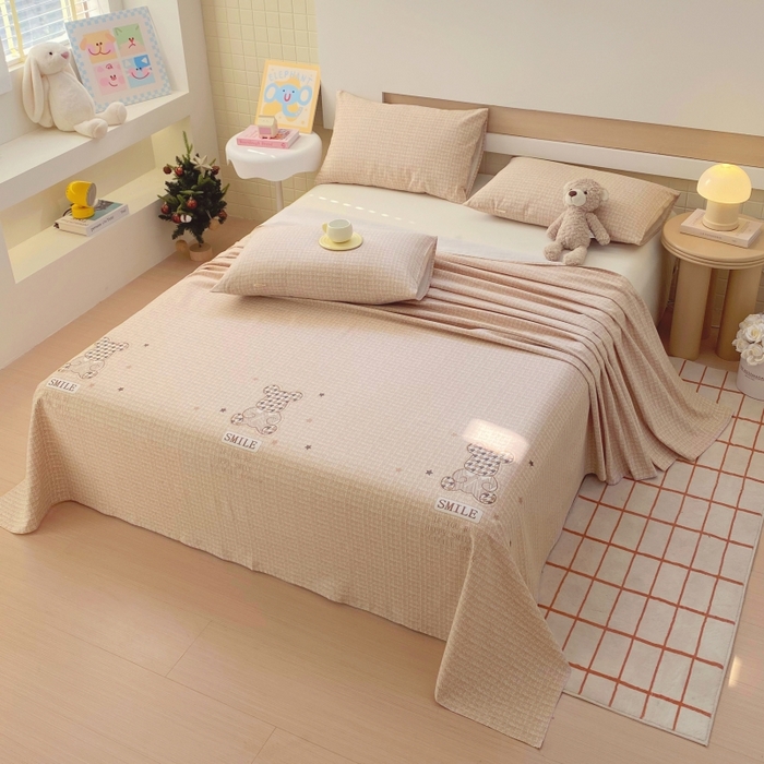 91家纺网 家纺一手货源 找家纺 慕尚家纺 2025新款全棉纯棉老粗布卡通床单款凉席席子 宝贝熊