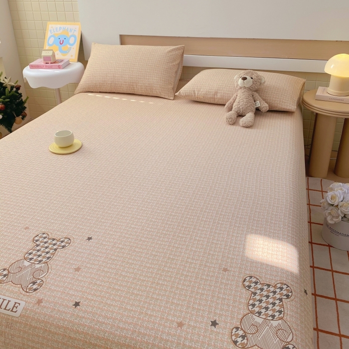 91家纺网 家纺一手货源 找家纺 慕尚家纺 2025新款全棉纯棉老粗布卡通床单款凉席席子 宝贝熊