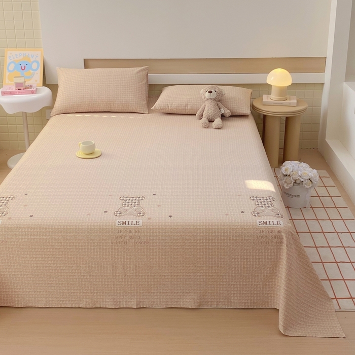 91家纺网 家纺一手货源 找家纺 慕尚家纺 2025新款全棉纯棉老粗布卡通床单款凉席席子 宝贝熊