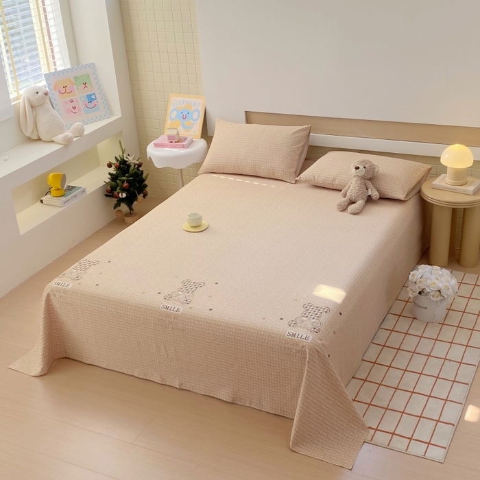 91家纺网 家纺一手货源 找家纺 慕尚家纺 2025新款全棉纯棉老粗布卡通床单款凉席席子 宝贝熊