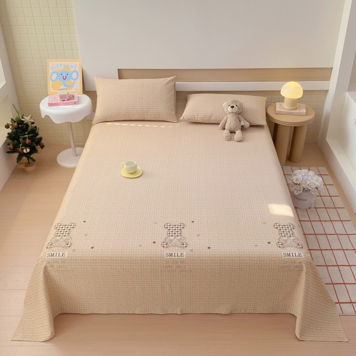 91家纺网 家纺一手货源 找家纺 慕尚家纺 2025新款全棉纯棉老粗布卡通床单款凉席席子 宝贝熊