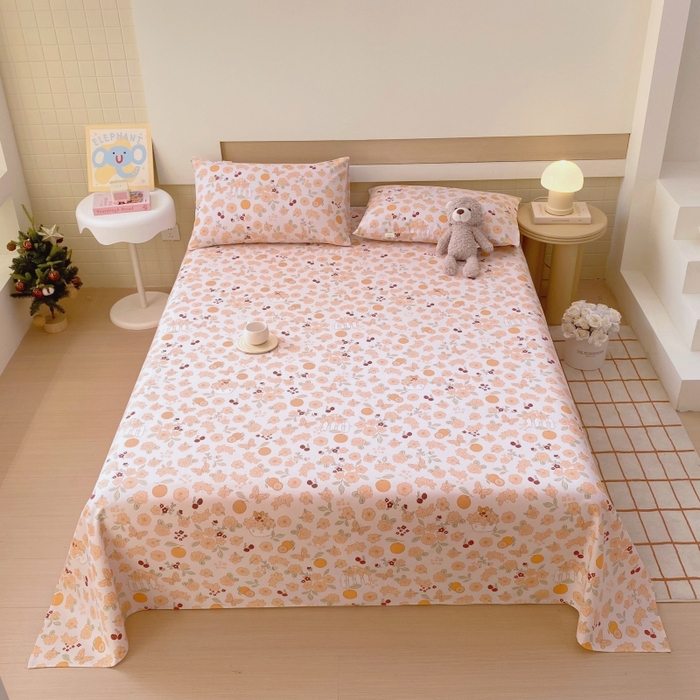 91家纺网 家纺一手货源 找家纺 慕尚家纺 2025新款全棉纯棉老粗布卡通床单款凉席席子 橙意满满