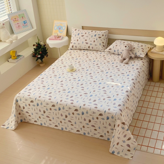 91家纺网 家纺一手货源 找家纺 慕尚家纺 2025新款全棉纯棉老粗布卡通床单款凉席席子 海底世界