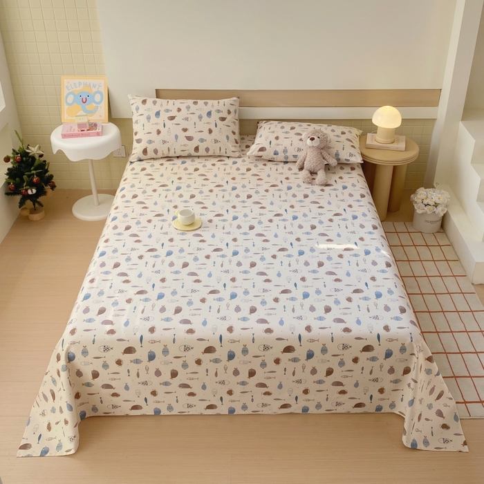 91家纺网 家纺一手货源 找家纺 慕尚家纺 2025新款全棉纯棉老粗布卡通床单款凉席席子 海底世界