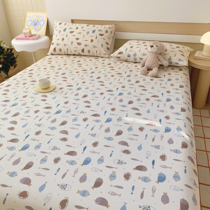 91家纺网 家纺一手货源 找家纺 慕尚家纺 2025新款全棉纯棉老粗布卡通床单款凉席席子 海底世界