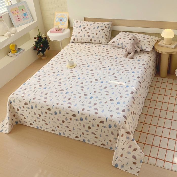 91家纺网 家纺一手货源 找家纺 慕尚家纺 2025新款全棉纯棉老粗布卡通床单款凉席席子 海底世界