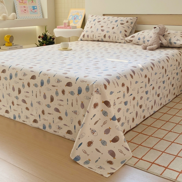 91家纺网 家纺一手货源 找家纺 慕尚家纺 2025新款全棉纯棉老粗布卡通床单款凉席席子 海底世界