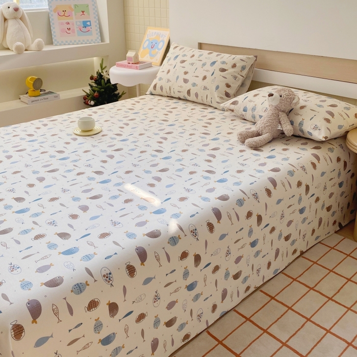 91家纺网 家纺一手货源 找家纺 慕尚家纺 2025新款全棉纯棉老粗布卡通床单款凉席席子 海底世界