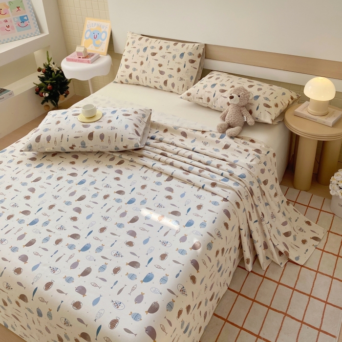 91家纺网 家纺一手货源 找家纺 慕尚家纺 2025新款全棉纯棉老粗布卡通床单款凉席席子 海底世界