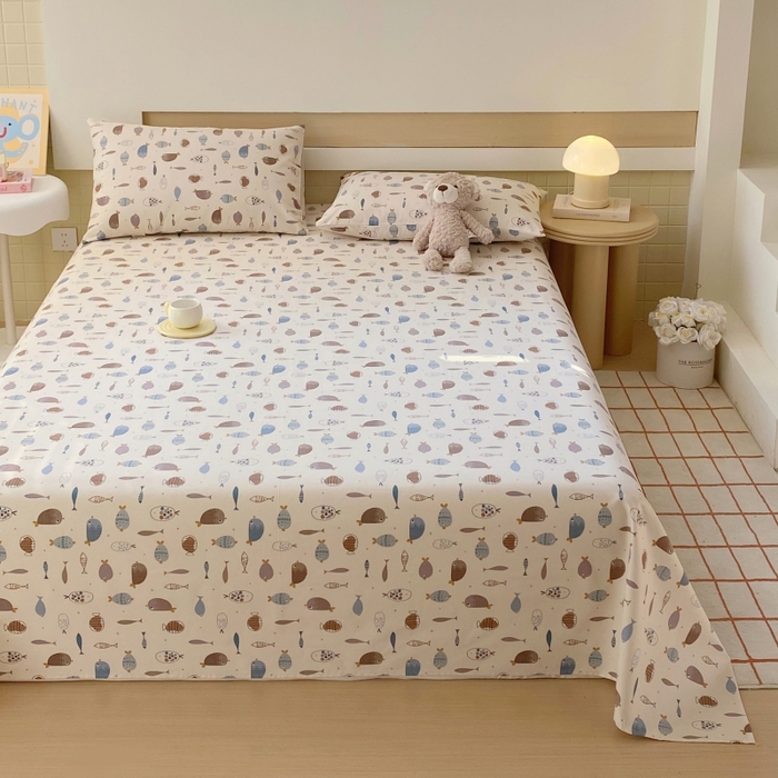 91家纺网 家纺一手货源 找家纺 慕尚家纺 2025新款全棉纯棉老粗布卡通床单款凉席席子 海底世界