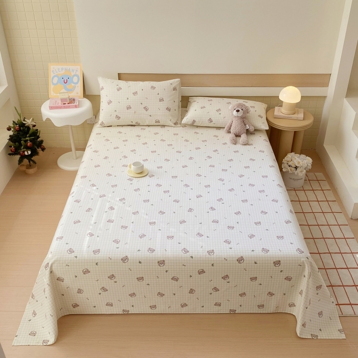 91家纺网 家纺一手货源 找家纺 慕尚家纺 2025新款全棉纯棉老粗布卡通床单款凉席席子 皇冠小熊