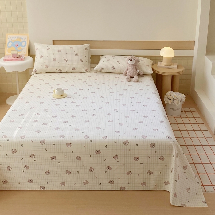 91家纺网 家纺一手货源 找家纺 慕尚家纺 2025新款全棉纯棉老粗布卡通床单款凉席席子 皇冠小熊