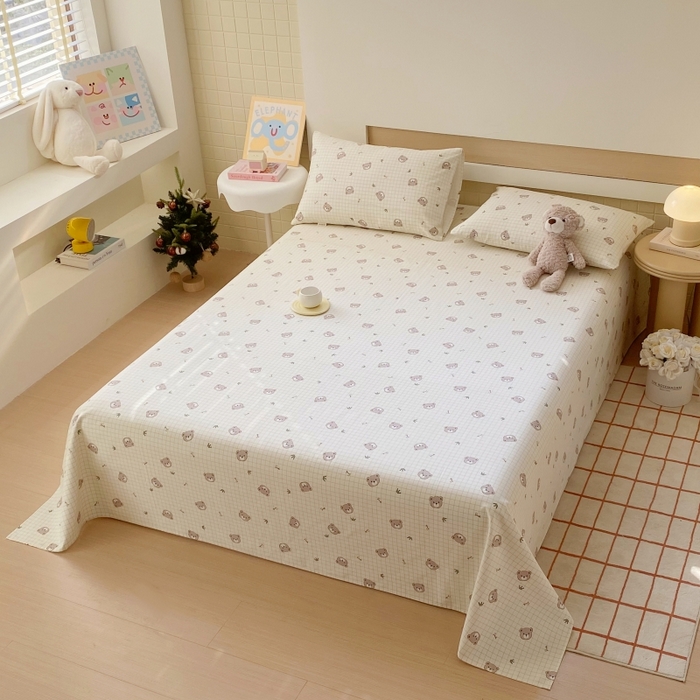 91家纺网 家纺一手货源 找家纺 慕尚家纺 2025新款全棉纯棉老粗布卡通床单款凉席席子 皇冠小熊