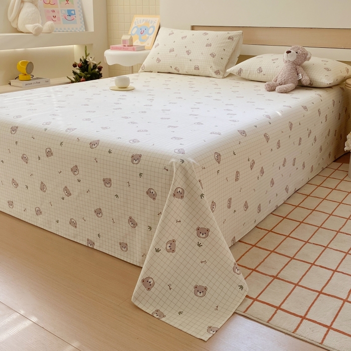 91家纺网 家纺一手货源 找家纺 慕尚家纺 2025新款全棉纯棉老粗布卡通床单款凉席席子 皇冠小熊