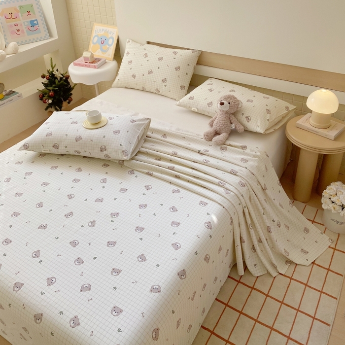 91家纺网 家纺一手货源 找家纺 慕尚家纺 2025新款全棉纯棉老粗布卡通床单款凉席席子 皇冠小熊