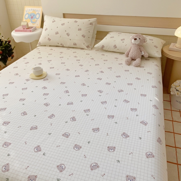 91家纺网 家纺一手货源 找家纺 慕尚家纺 2025新款全棉纯棉老粗布卡通床单款凉席席子 皇冠小熊