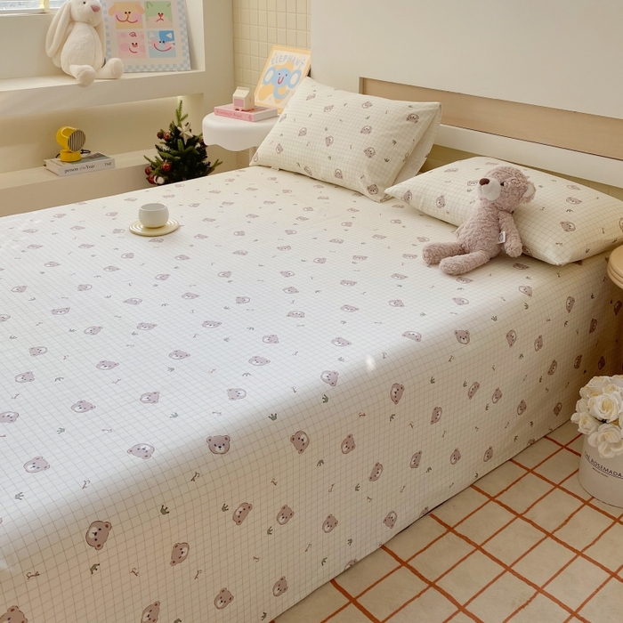 91家纺网 家纺一手货源 找家纺 慕尚家纺 2025新款全棉纯棉老粗布卡通床单款凉席席子 皇冠小熊