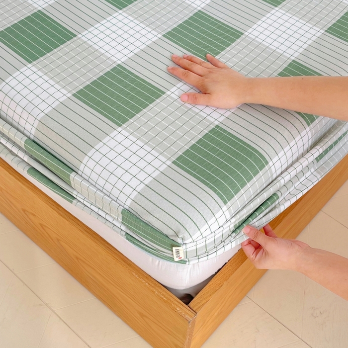 91家纺网 家纺一手货源 找家纺 （总）慕尚家纺 2025新款全棉纯棉老粗布条格床笠款凉席席子