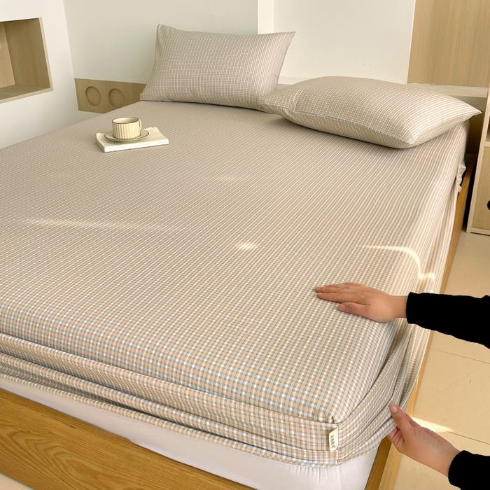 91家纺网 家纺一手货源 找家纺 （总）慕尚家纺 2025新款全棉纯棉老粗布条格床笠款凉席席子