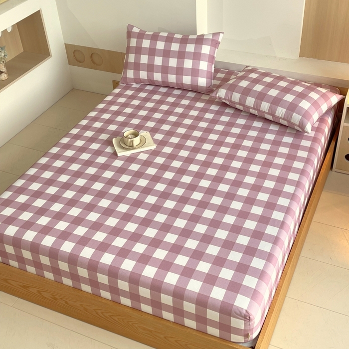 91家纺网 家纺一手货源 找家纺 慕尚家纺 2025新款全棉纯棉老粗布条格床笠款凉席席子 艾格-豆沙