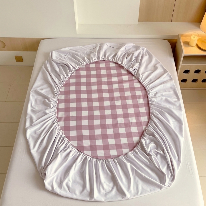 91家纺网 家纺一手货源 找家纺 慕尚家纺 2025新款全棉纯棉老粗布条格床笠款凉席席子 艾格-豆沙