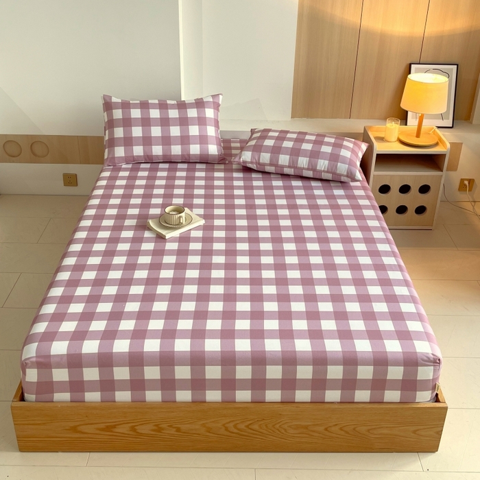 91家纺网 家纺一手货源 找家纺 慕尚家纺 2025新款全棉纯棉老粗布条格床笠款凉席席子 艾格-豆沙