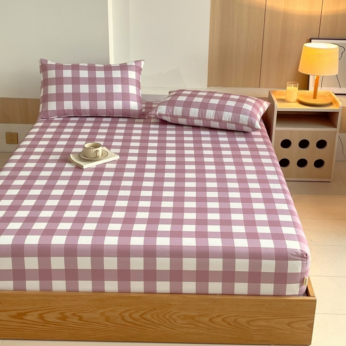 91家纺网 家纺一手货源 找家纺 慕尚家纺 2025新款全棉纯棉老粗布条格床笠款凉席席子 艾格-豆沙