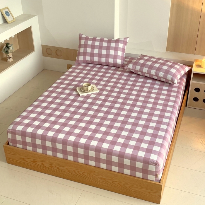 91家纺网 家纺一手货源 找家纺 慕尚家纺 2025新款全棉纯棉老粗布条格床笠款凉席席子 艾格-豆沙