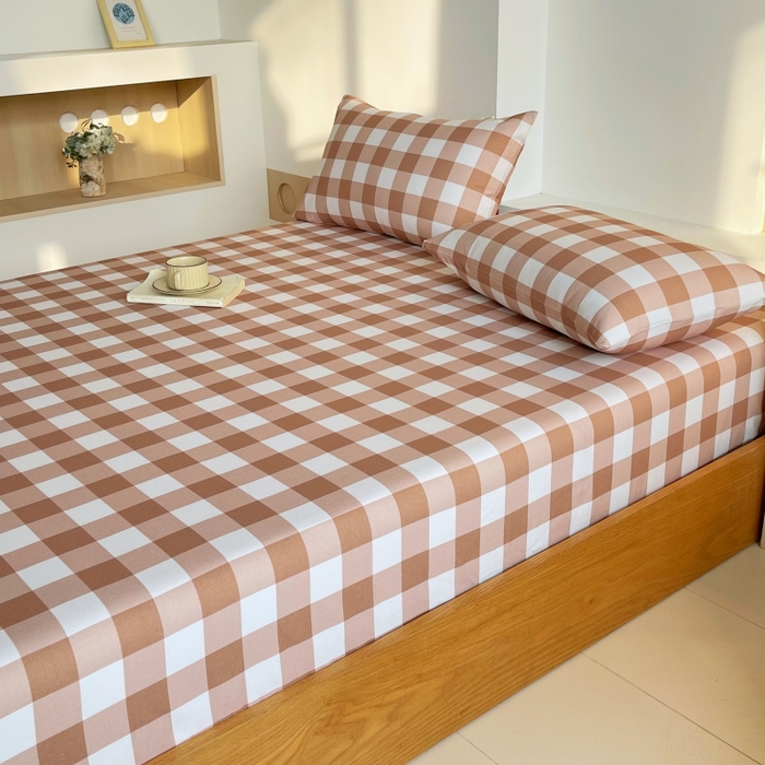 91家纺网 家纺一手货源 找家纺 慕尚家纺 2025新款全棉纯棉老粗布条格床笠款凉席席子 艾格-咖