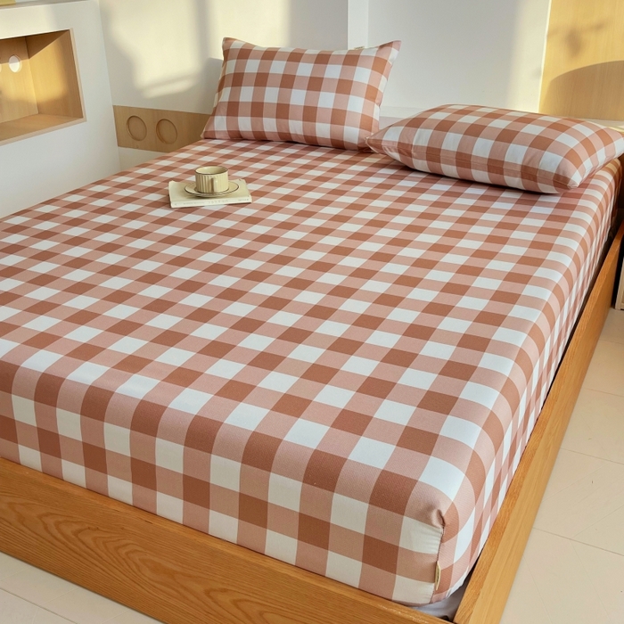 91家纺网 家纺一手货源 找家纺 慕尚家纺 2025新款全棉纯棉老粗布条格床笠款凉席席子 艾格-咖