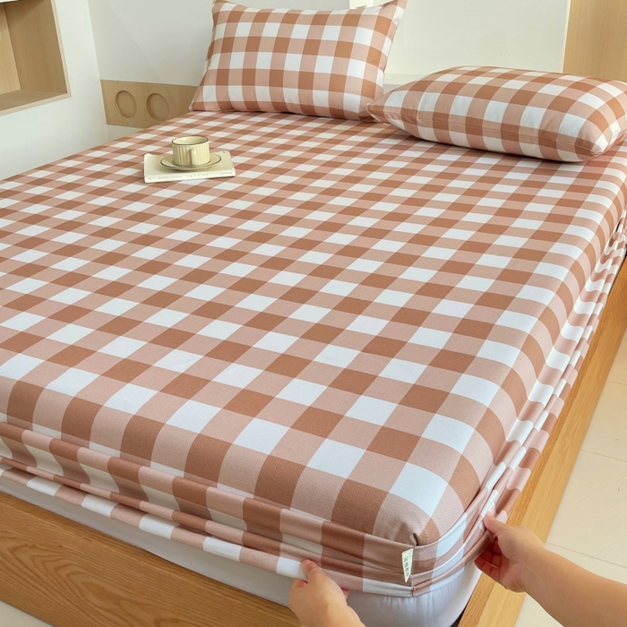 91家纺网 家纺一手货源 找家纺 慕尚家纺 2025新款全棉纯棉老粗布条格床笠款凉席席子 艾格-咖