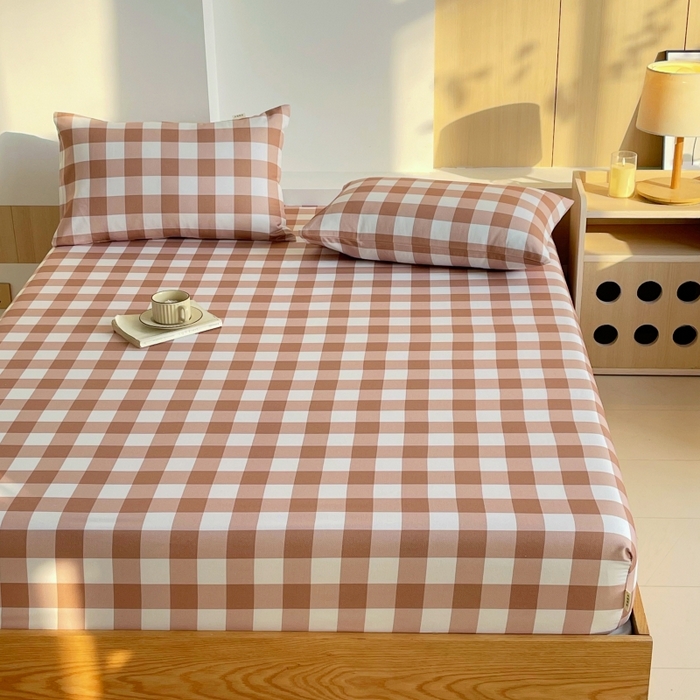 91家纺网 家纺一手货源 找家纺 慕尚家纺 2025新款全棉纯棉老粗布条格床笠款凉席席子 艾格-咖